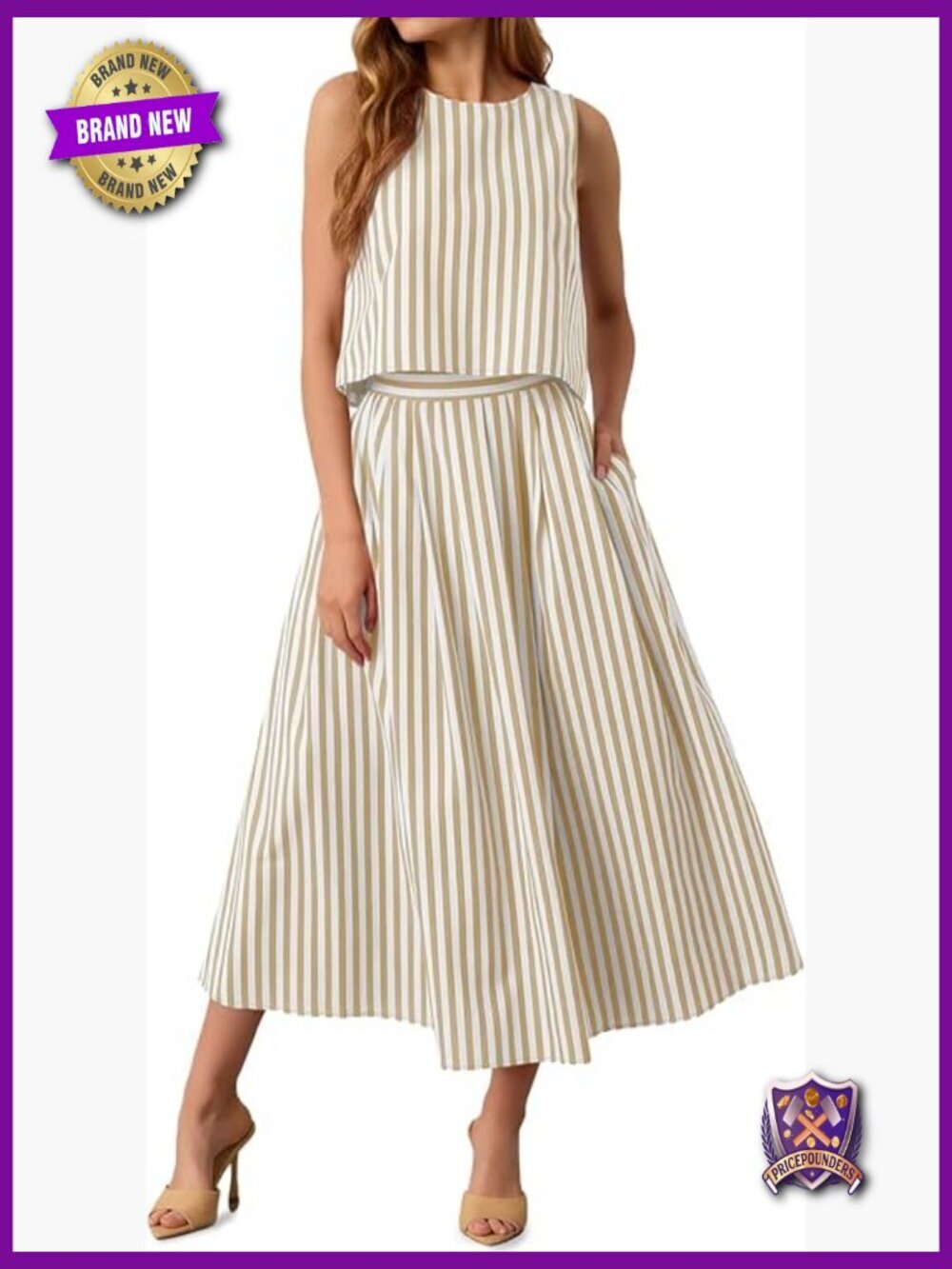 Women's 2 Piece Skirt Set Striped Tank Top Midi Dress Vacation Outfit Matching